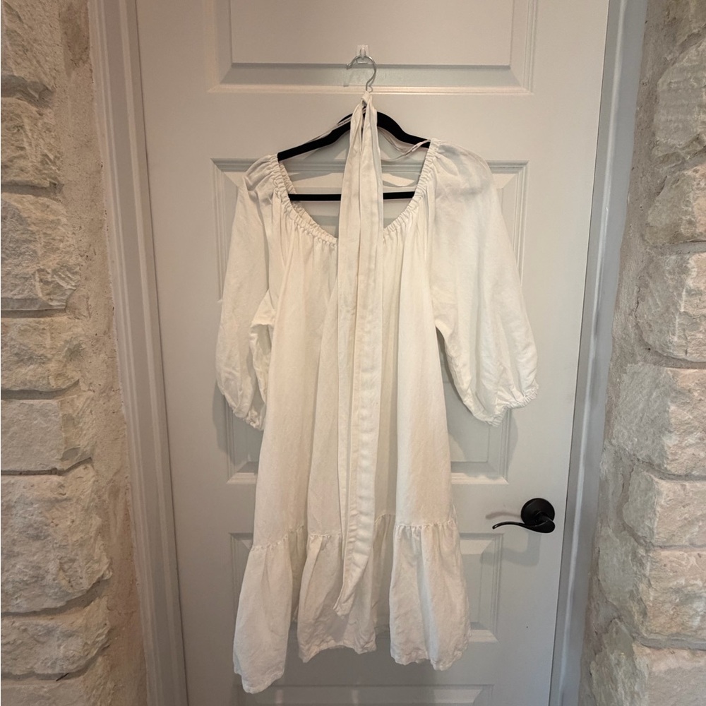 Tommy Bahama White Linen 3/4 Length Sleeve Dress